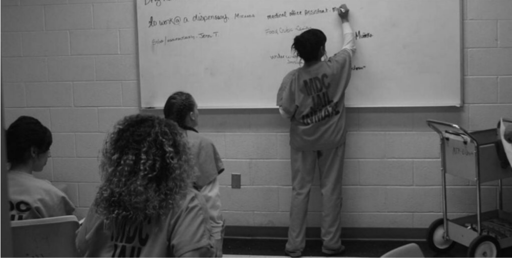 A group of young women at a juvenile detention center.