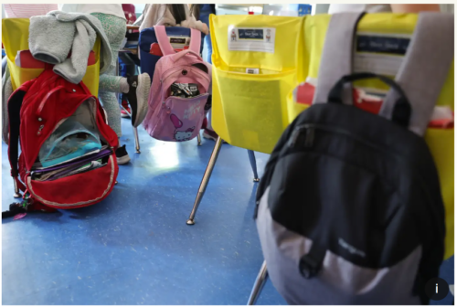 Picture of backpacks in classroom