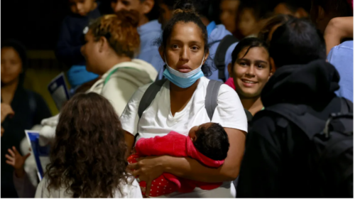 Migrants/immigrants families are seen arriving from Texas at the Port Authority Bus Terminal early Wednesday, September 6, 2023.