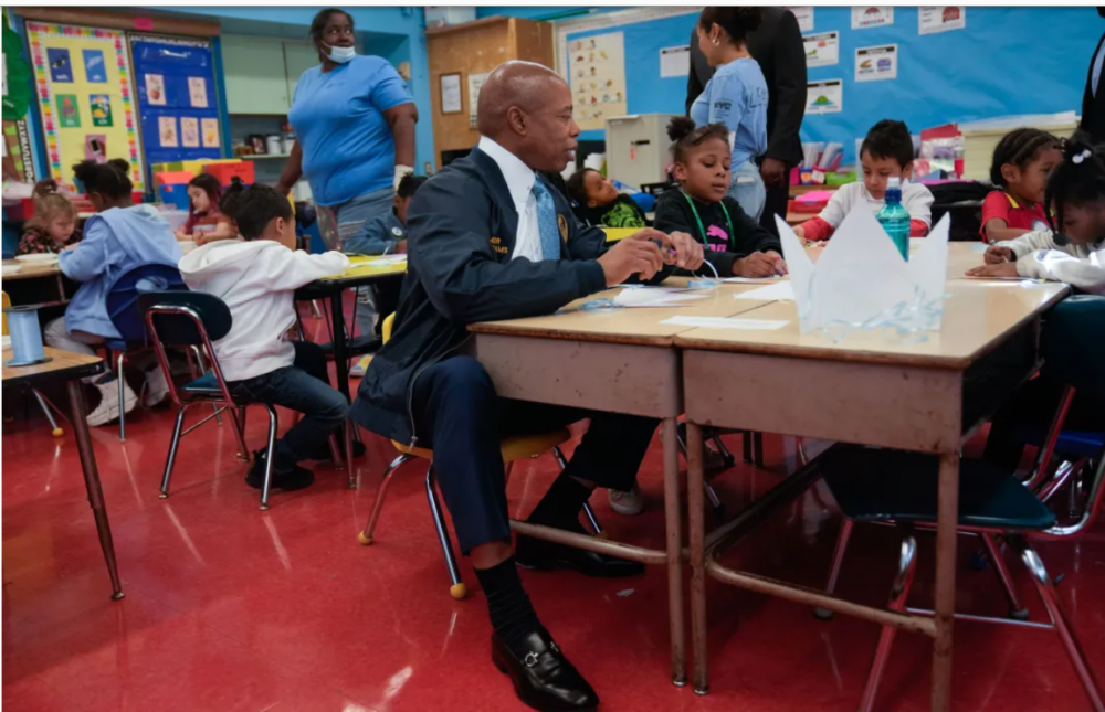 Mayor Eric Adams visits PS 18, on Staten Island on Wednesday, March 8, 2023.