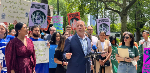 Comptroller Brad Lander addresses the rally.