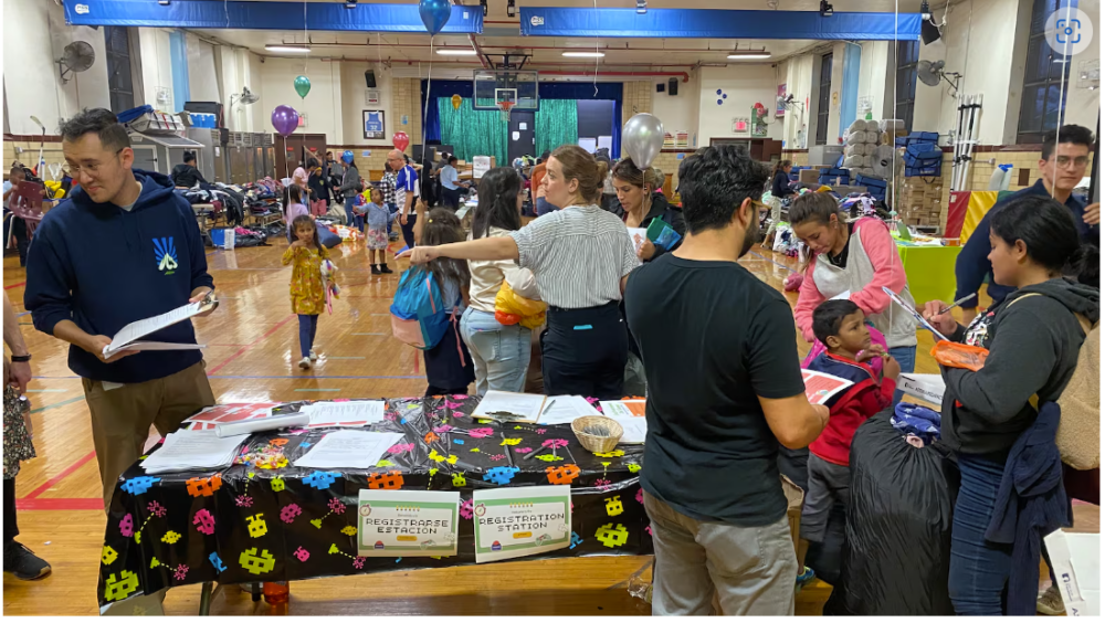 A clothing drive at VOICE Charter School in Long Island City in 2022. The school now serves nearly 270 homeless students, part of a citywide increase in students in temporary housing last school year.