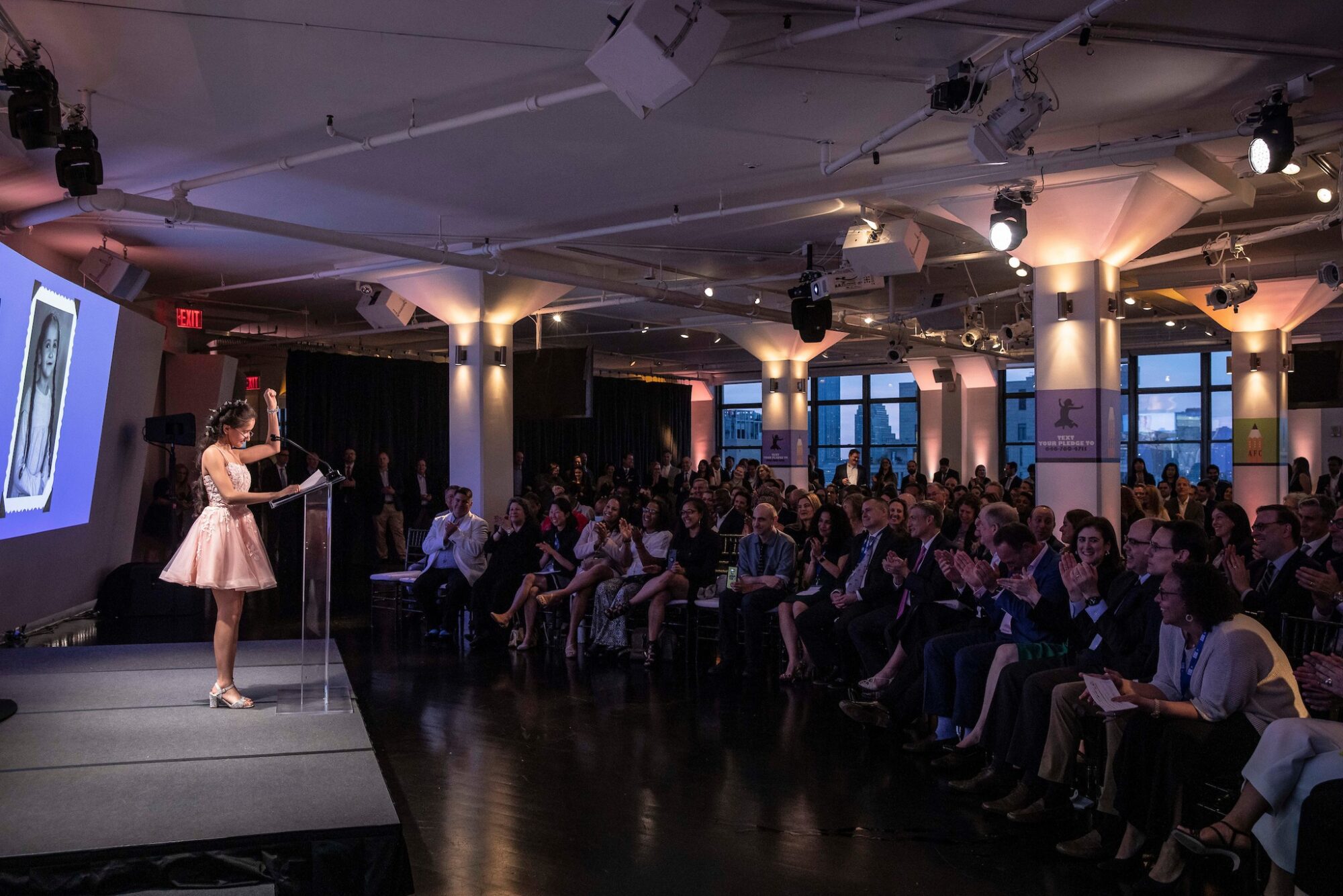AFC client Charlotte Cote speaks at the 2023 Spring Benefit
