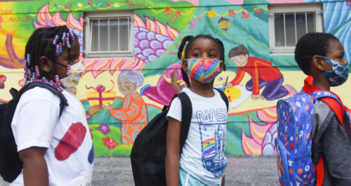 Students wait for the first day of Summer Rising at Brooklyn's P.S. 6 in 2021. The program has proven to be popular with families, but is facing reduced hours this year thanks to a cut by Mayor Eric Adams.