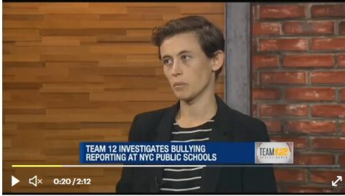 Screen capture of news clip regarding bullying in NYC schools