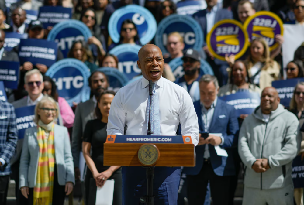 Mayor Eric Adams held a rally outside City Hall Wednesday to tout his executive budget proposal. The city's Education Department is facing an overall cut, but Adams has saved a slew of programs that were on the chopping block.