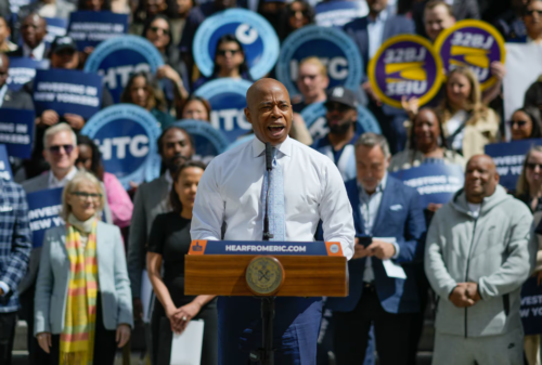 Mayor Eric Adams held a rally outside City Hall Wednesday to tout his executive budget proposal. The city's Education Department is facing an overall cut, but Adams has saved a slew of programs that were on the chopping block.