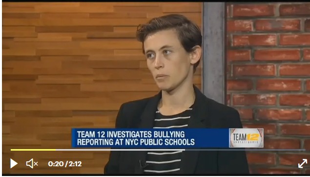 Screen capture of news clip regarding bullying in NYC schools