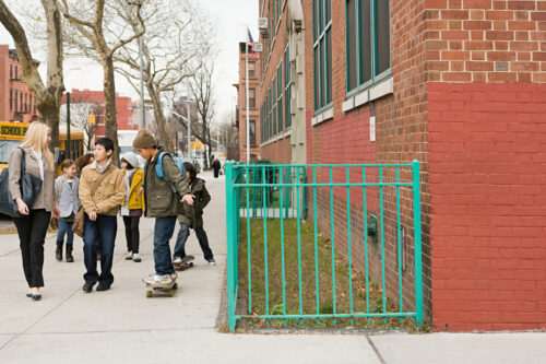 Group of children walking to school