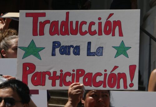 Sign at a rally that reads 