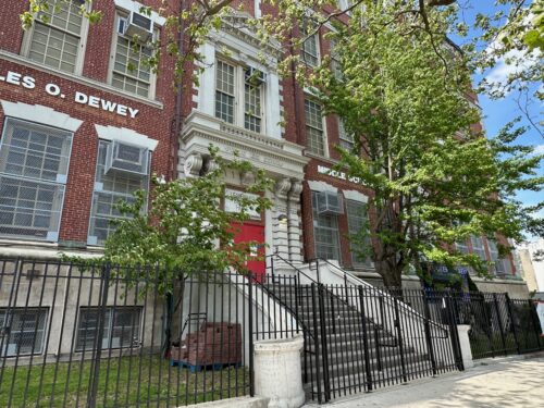 School in Sunset Park with main entrance up a flight of stairs.