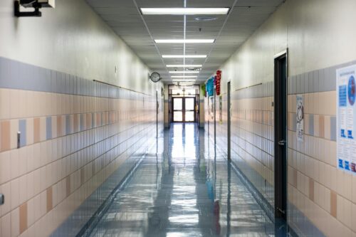 Empty school hallway